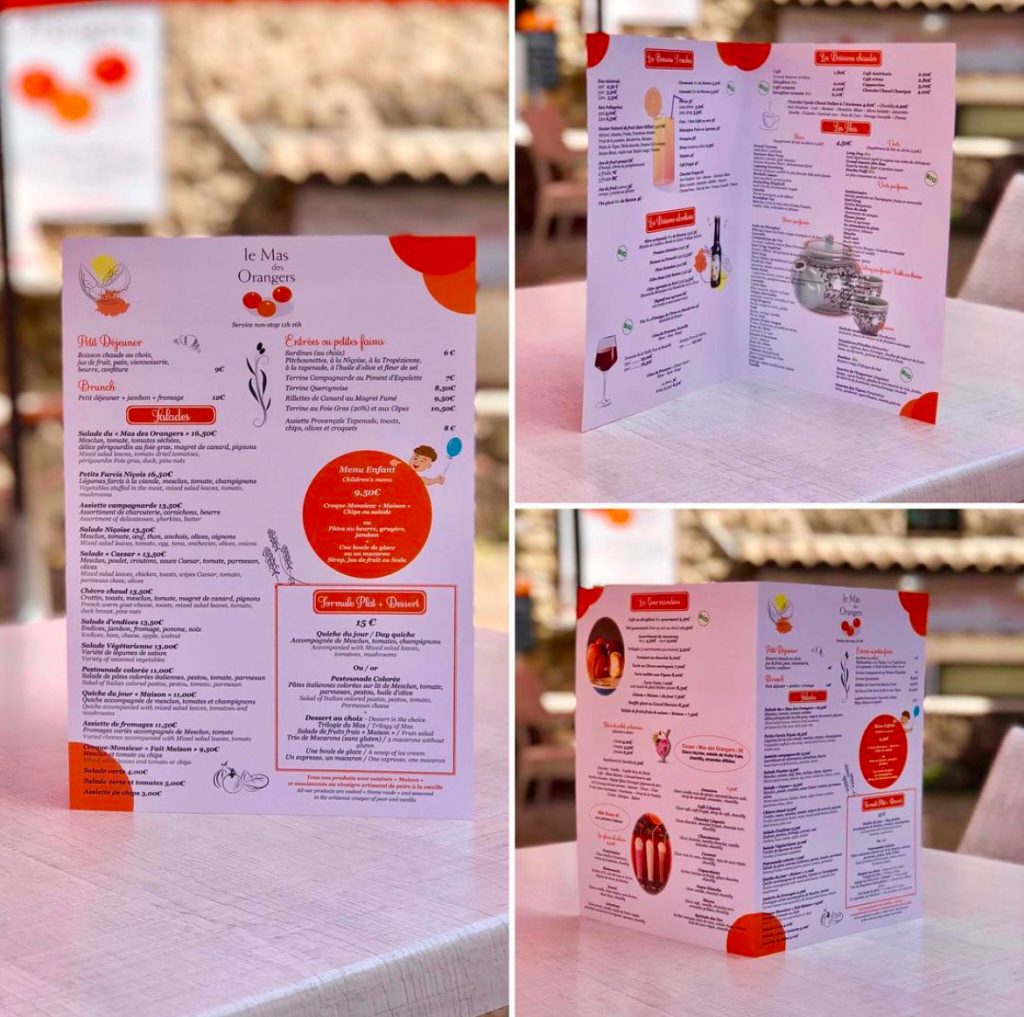 Création menus restaurant ( photos et illustrations )