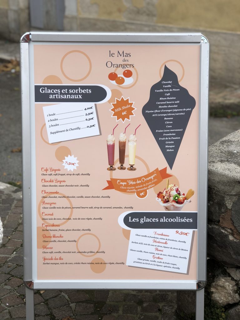 Affichage des glaces