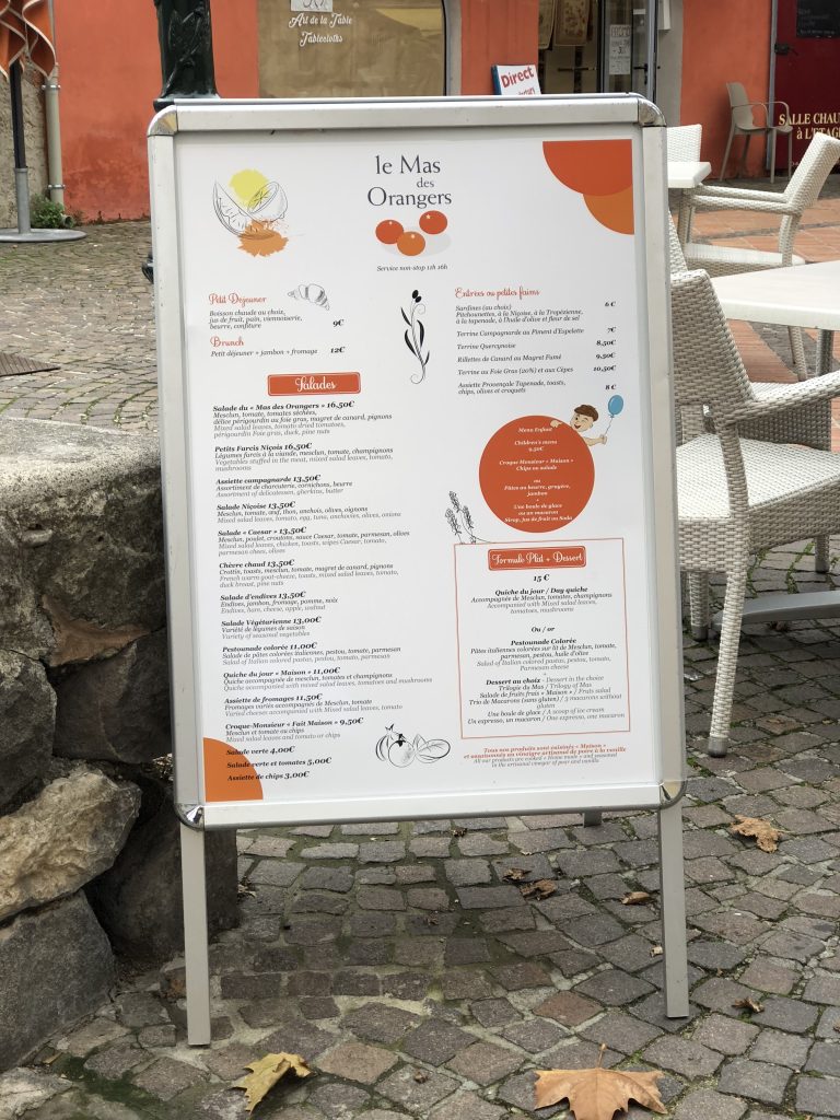 Affichage menu restaurant